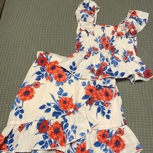 Zunie 2 Pc Matching Skirt Set Pink with Blue and Red/pink Flowers size 7